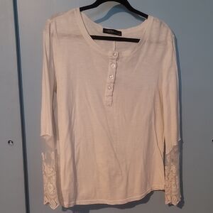 Zanzea Cream Blouse with Lace Sleeves